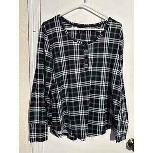 Cynthia Rowley Black and White Plaid Snap-Front Long Sleeve Top Size XL